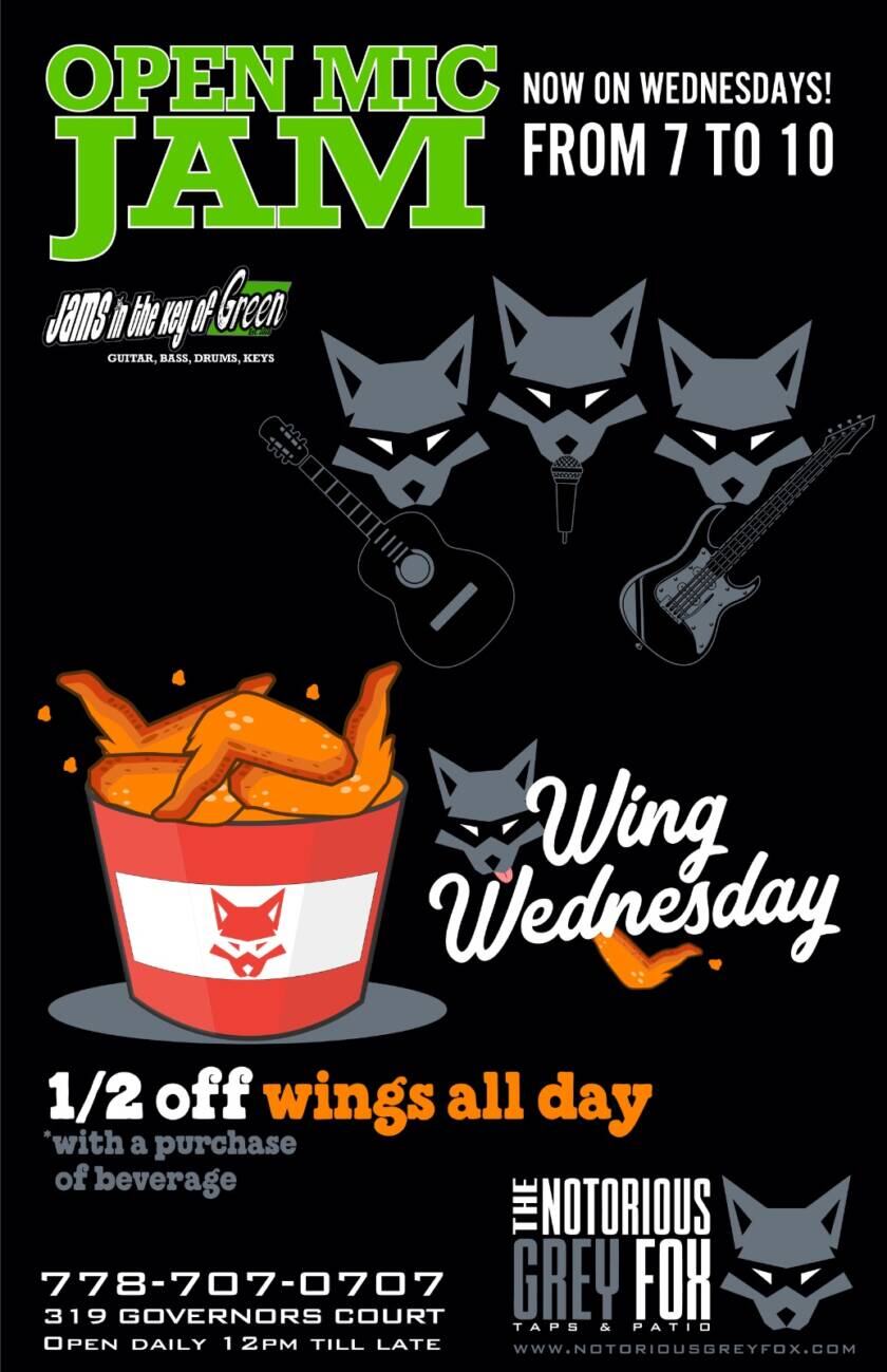 Open Mic Jam and Wing Wednesday at Notorious Grey Fox